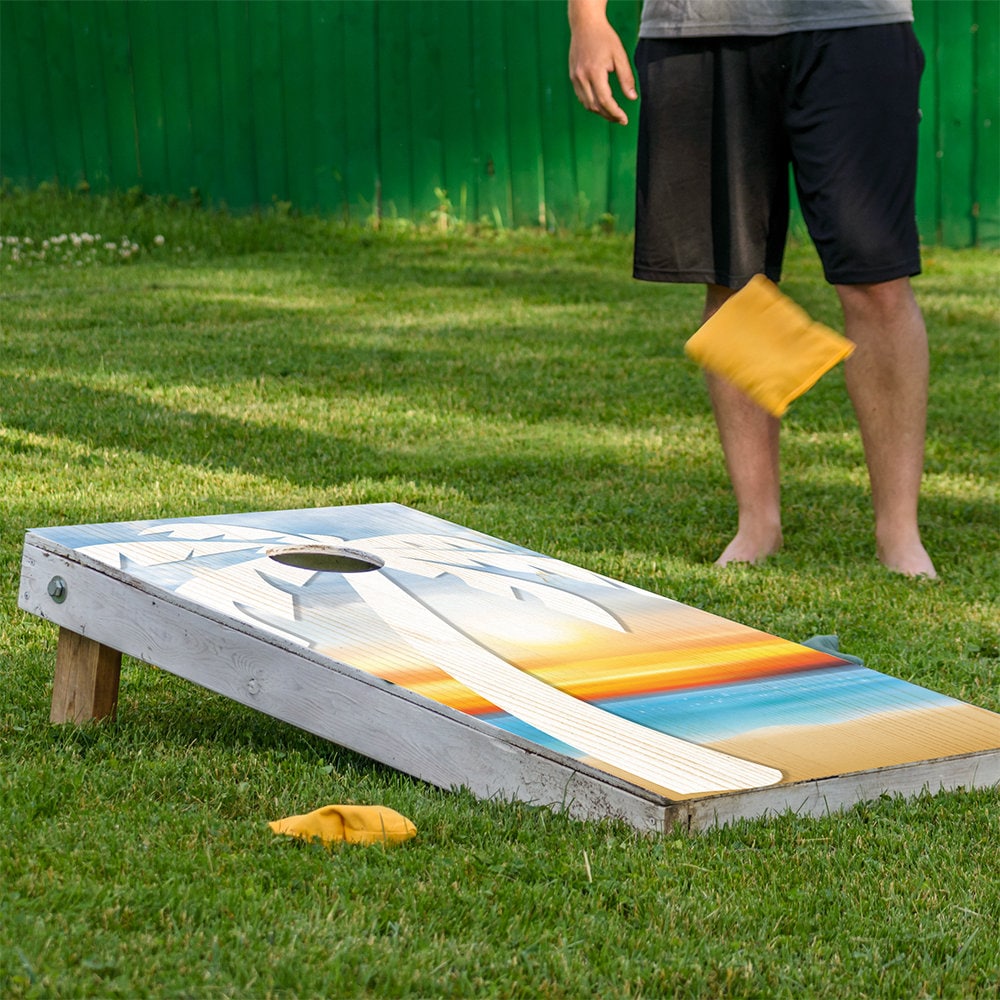 Palm on Beach - Cornhole Board Wrap - Set of 2