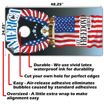 Eagle and Flag - Cornhole Board Wrap - Set of 2
