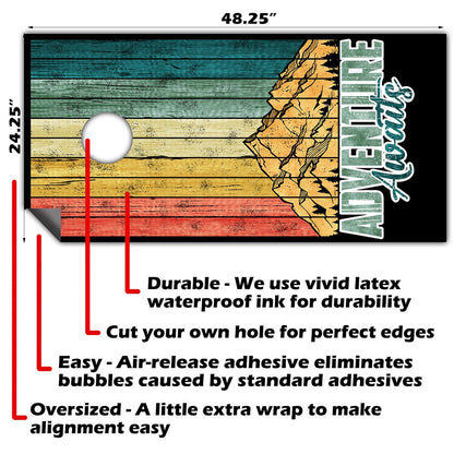 Adventure Awaits - Cornhole Board Wrap - Set of 2