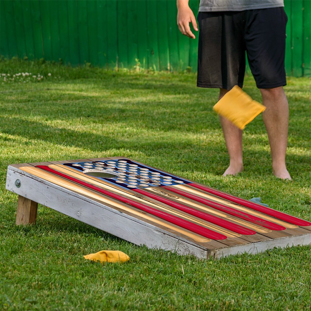 American Flag USA Baseball - Cornhole Board Wrap - Set of 2