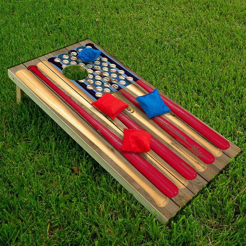 American Flag USA Baseball - Cornhole Board Wrap - Set of 2