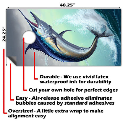 Blue Marlin - Cornhole Board Wrap - Set of 2