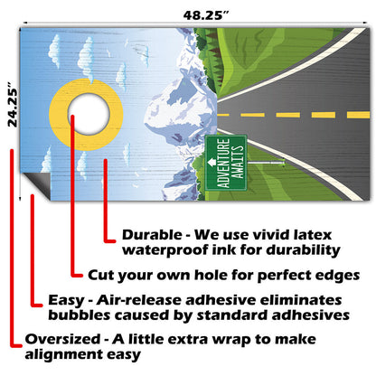 Scenic Road Mountain View - Cornhole Board Wrap - Set of 2