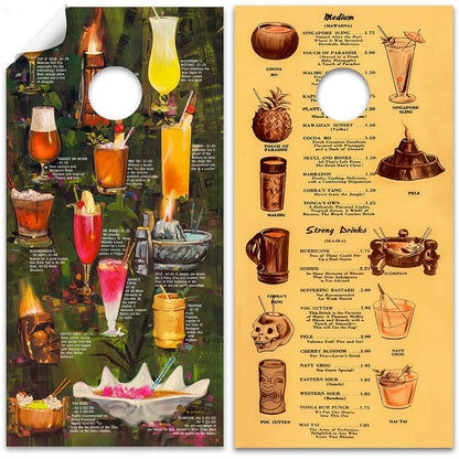 Tiki Drink Menus - Cornhole Board Wrap - Set of 2