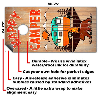 Happy Camper - Cornhole Board Wrap - Set of 2