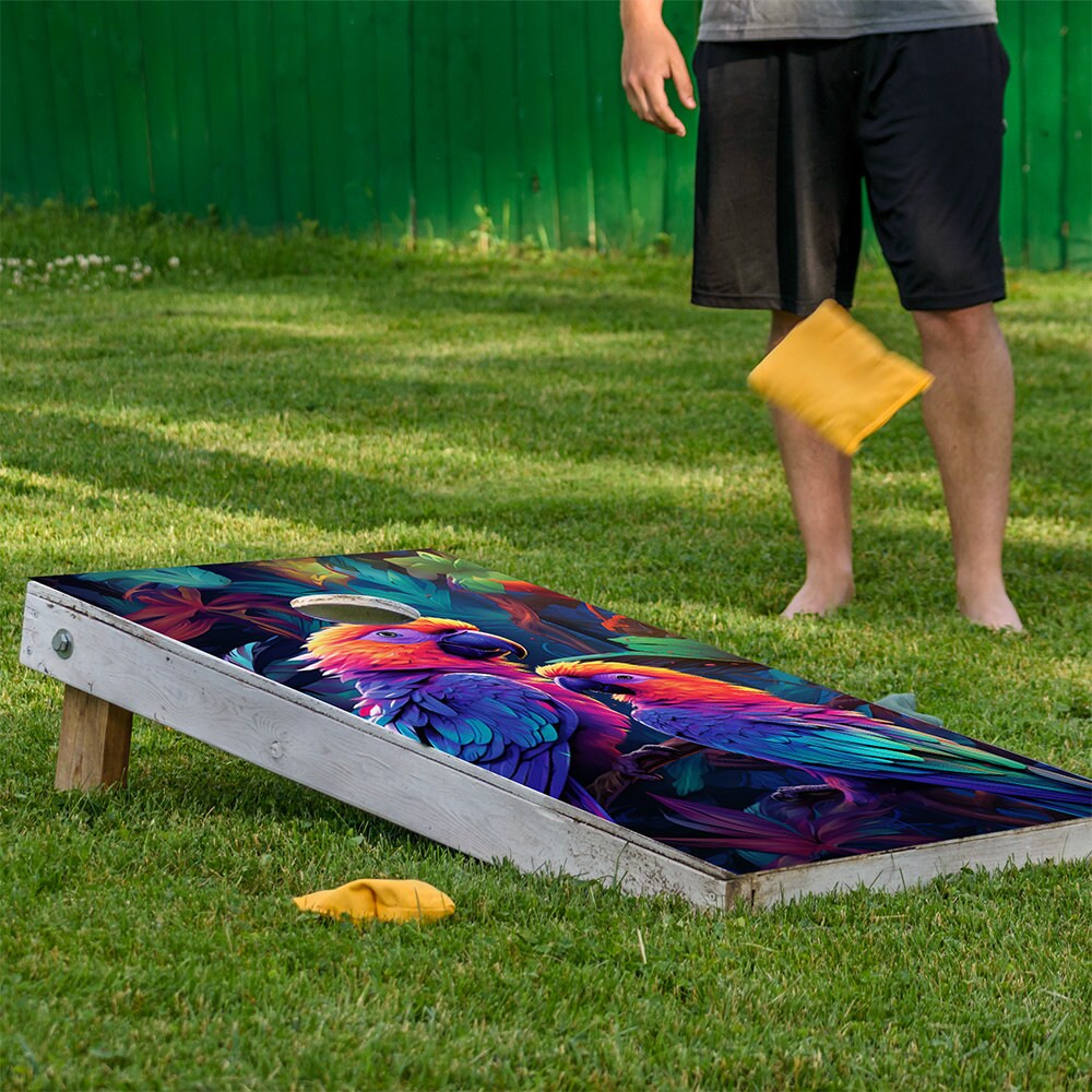 Colorful Parrots - Cornhole Board Wrap - Set of 2