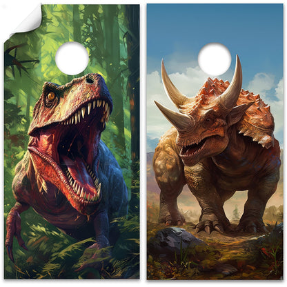 T-Rex and Triceratops - Cornhole Board Wrap - Set of 2