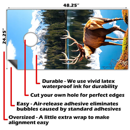 Buck on Quiet Lake - Cornhole Board Wrap - Set of 2