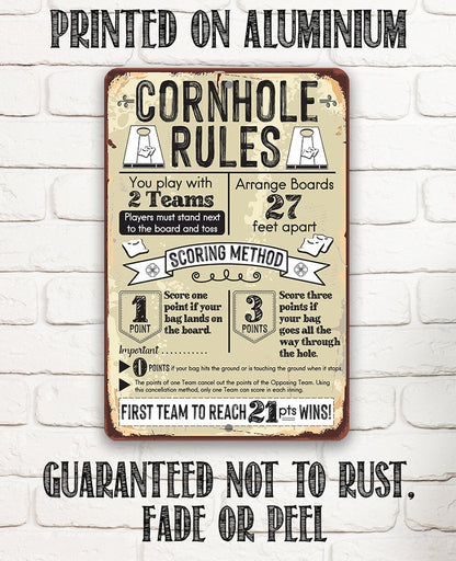 Cornhole Rules - Metal Sign
