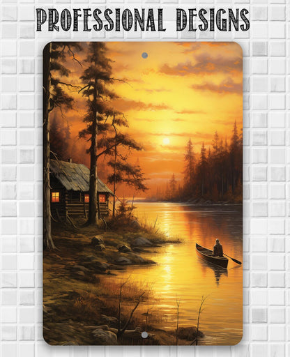 Cabin on the Lake Painting Art - Metal Sign