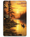Cabin on the Lake Painting Art - Metal Sign