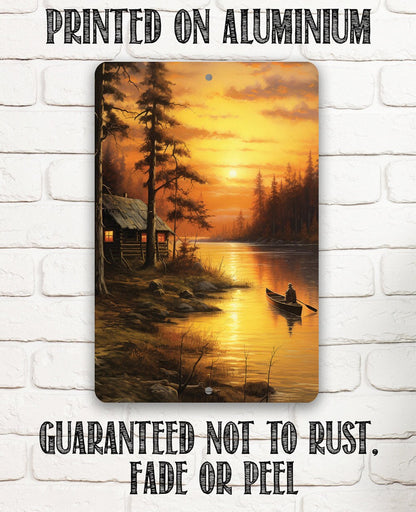 Cabin on the Lake Painting Art - Metal Sign