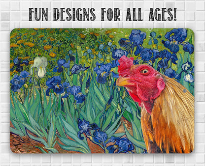 Irises Painting - Interrupted by Rooster - Metal Sign