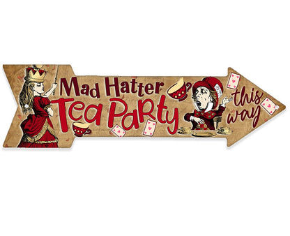 Mad Hatter Tea Party This Way - Directional Arrow - Metal Sign