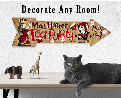 Mad Hatter Tea Party This Way - Directional Arrow - Metal Sign