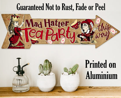Mad Hatter Tea Party This Way - Directional Arrow - Metal Sign