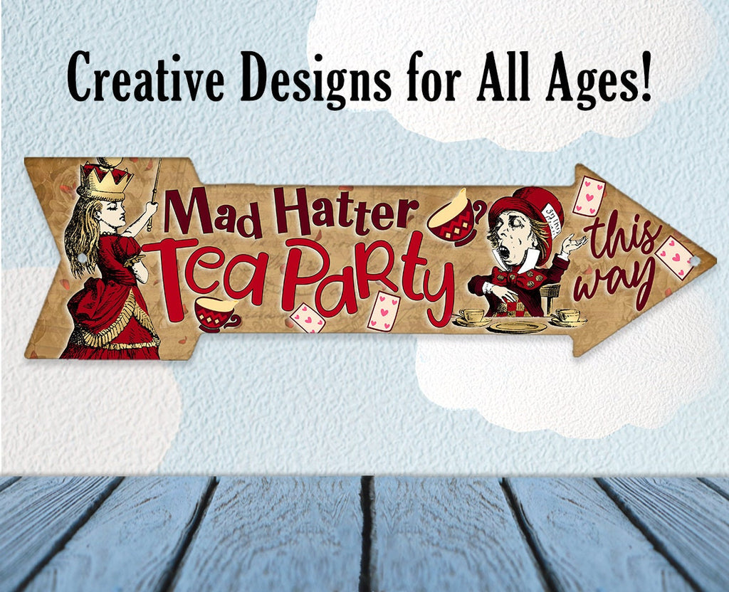 Mad Hatter Tea Party This Way - Directional Arrow - Metal Sign