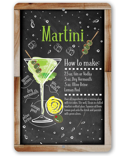 Martini Bar Recipe - Metal Sign