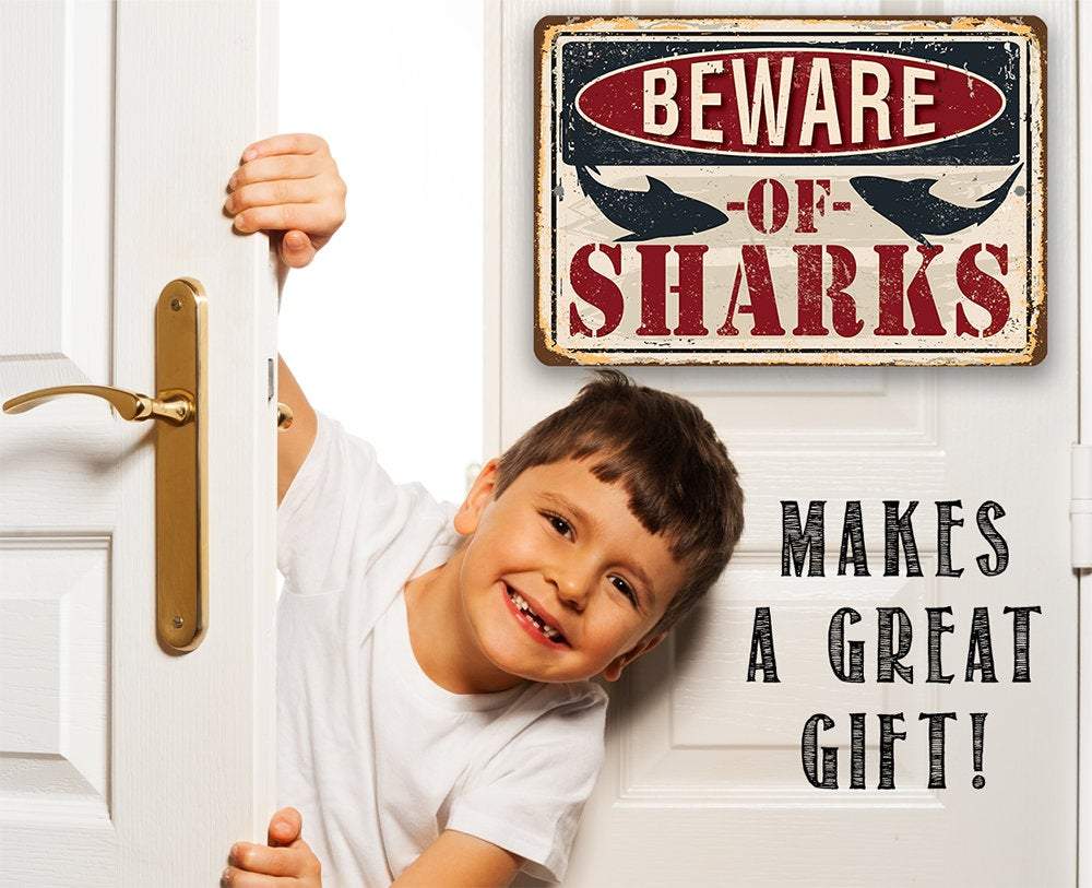 Beware of Sharks - Metal Sign