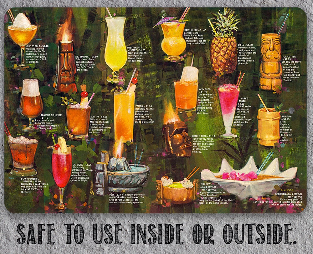 Colorful Vintage Tiki Menu - Metal Sign