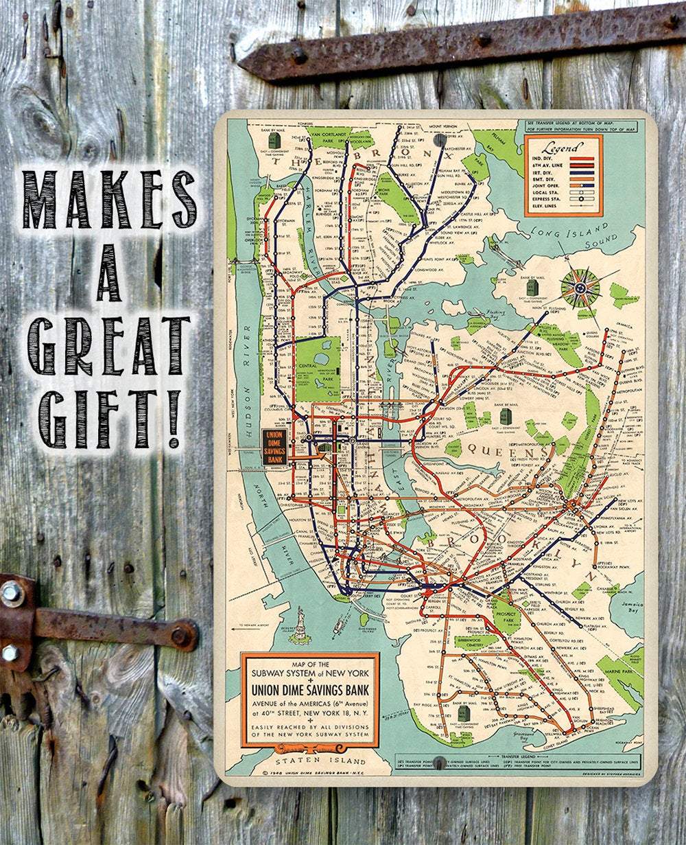 New York Subway Map 1948 - Metal Sign