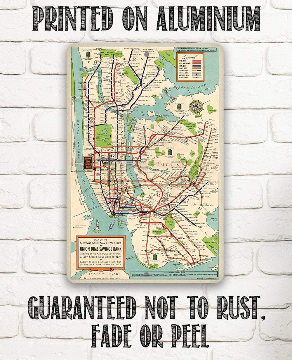 New York Subway Map 1948 - Metal Sign