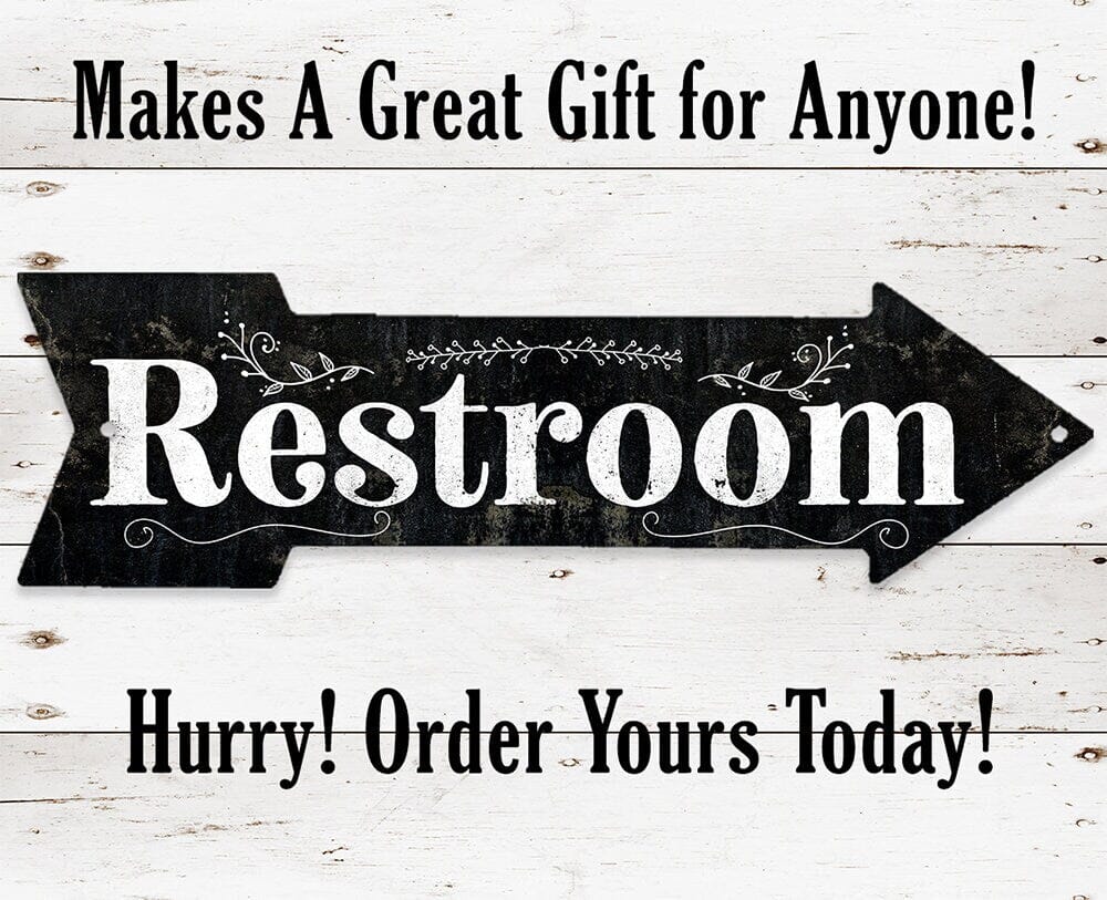 Restroom Wood - Directional Arrow - Metal Sign