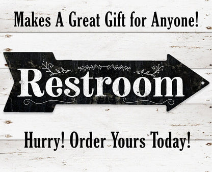 Restroom Wood - Directional Arrow - Metal Sign