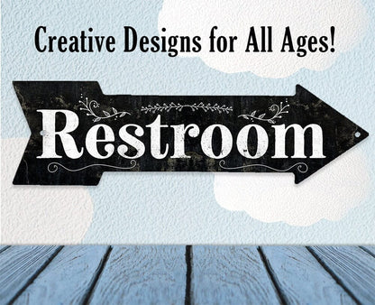 Restroom Wood - Directional Arrow - Metal Sign
