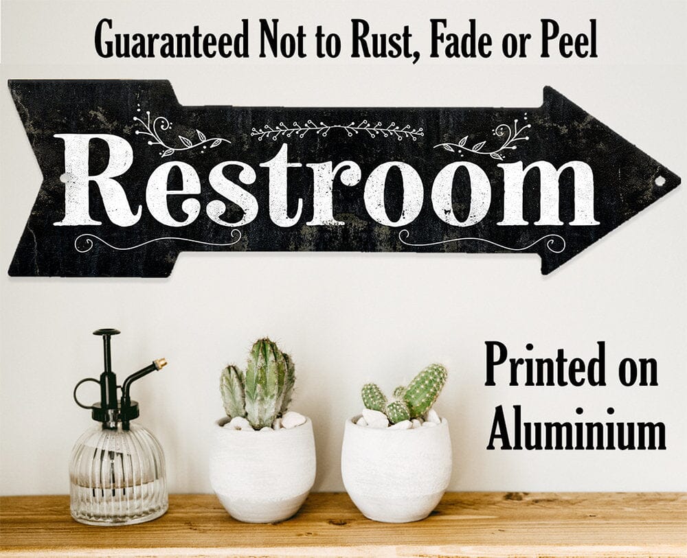 Restroom Wood - Directional Arrow - Metal Sign