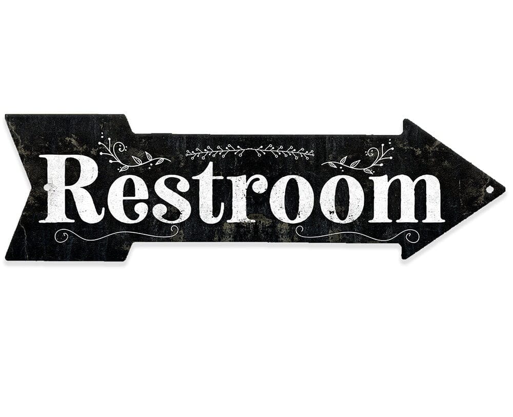 Restroom Wood - Directional Arrow - Metal Sign
