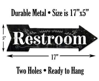 Restroom Wood - Directional Arrow - Metal Sign