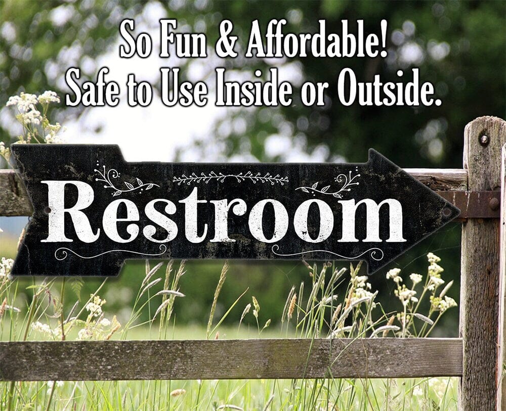 Restroom Wood - Directional Arrow - Metal Sign