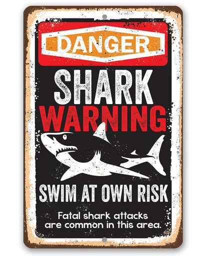 Shark Warning Swim At Own Risk - Metal Sign
