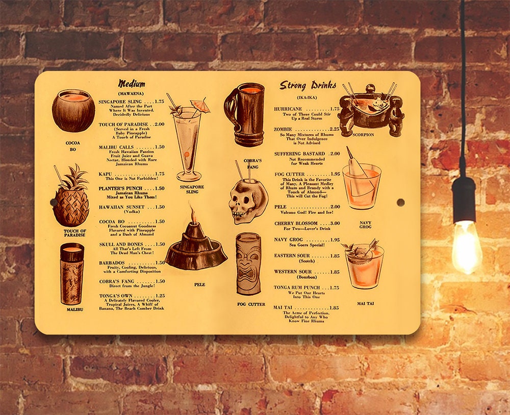 Tiki Drinks Menu - Metal Sign