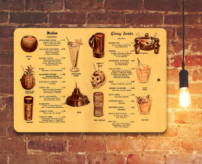 Tiki Drinks Menu - Metal Sign