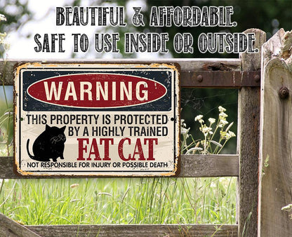 Warning Property Protected By A Fat Cat - Metal Sign