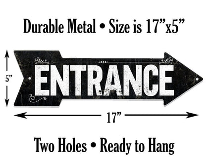 Vintage Entrance - Directional Arrow - Metal Sign