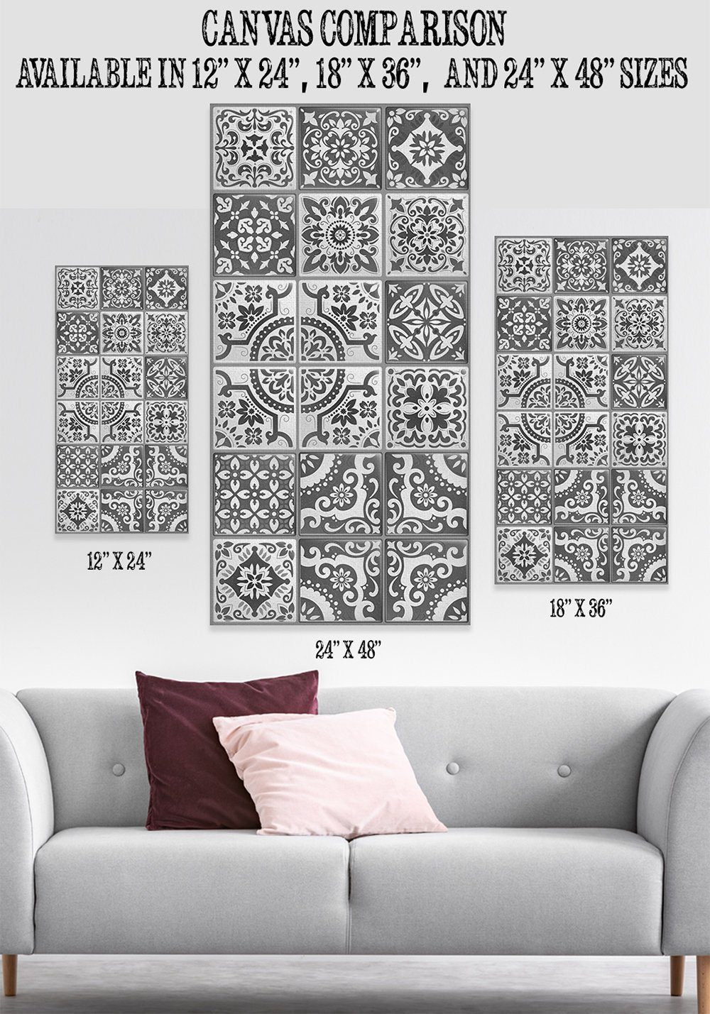 Mexican Tile Grey Shades - Canvas
