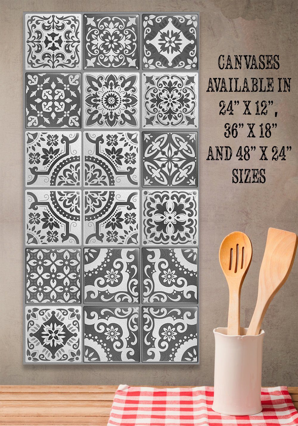 Mexican Tile Grey Shades - Canvas