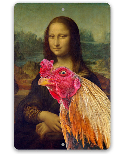 Mona Lisa Painting - Interrupted Rooster - Metal Sign
