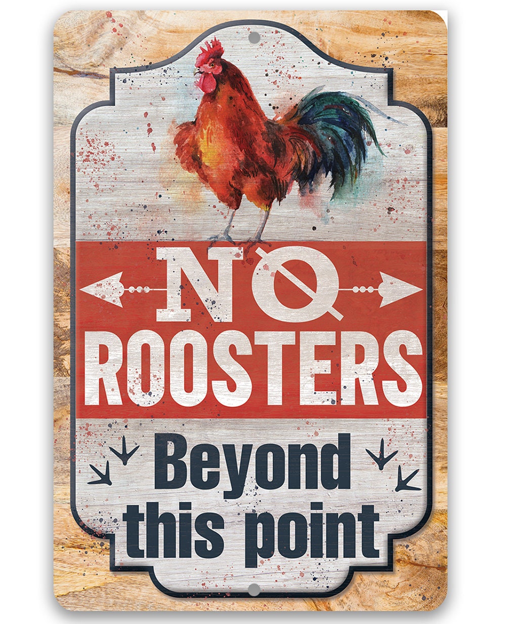 No Roosters Beyond This Point - Metal Sign