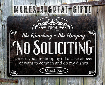 No Soliciting, Knocking, and Ringing - Metal Sign