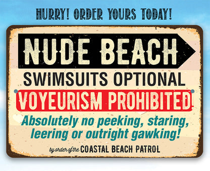 Nude Beach Swimsuits Optional - Metal Sign