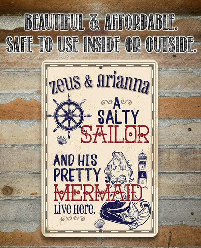 Personalized - A Salty Sailor and Pretty Mermaid - Metal Sign