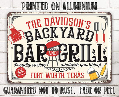 Personalized - Backyard Bar and Grill - Metal Sign