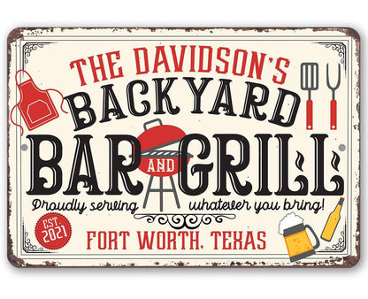Personalized - Backyard Bar and Grill - Metal Sign
