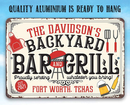 Personalized - Backyard Bar and Grill - Metal Sign