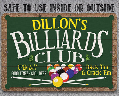 Personalized - Billiard Club - Metal Sign