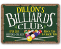 Personalized - Billiard Club - Metal Sign